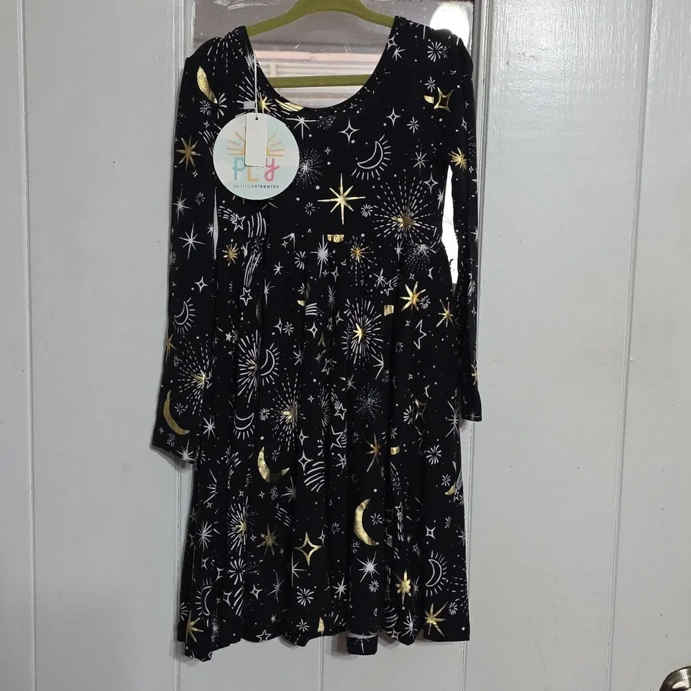 NWT PLAY by Little Sleepies Girl's Twirl  Dress Celebration Stars‎ Bamboo Sz 5